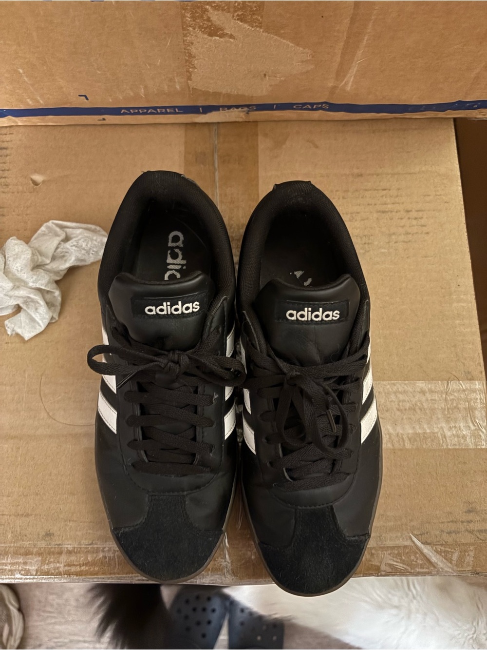adidas Black with White Three-Stripe Low-Top Sneakers